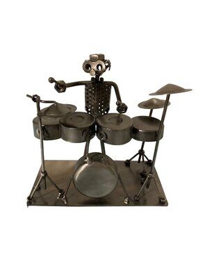 Steam Punk Nuts And Bolts Drummer Recycled Metal Figurine Folk Art Sculpture